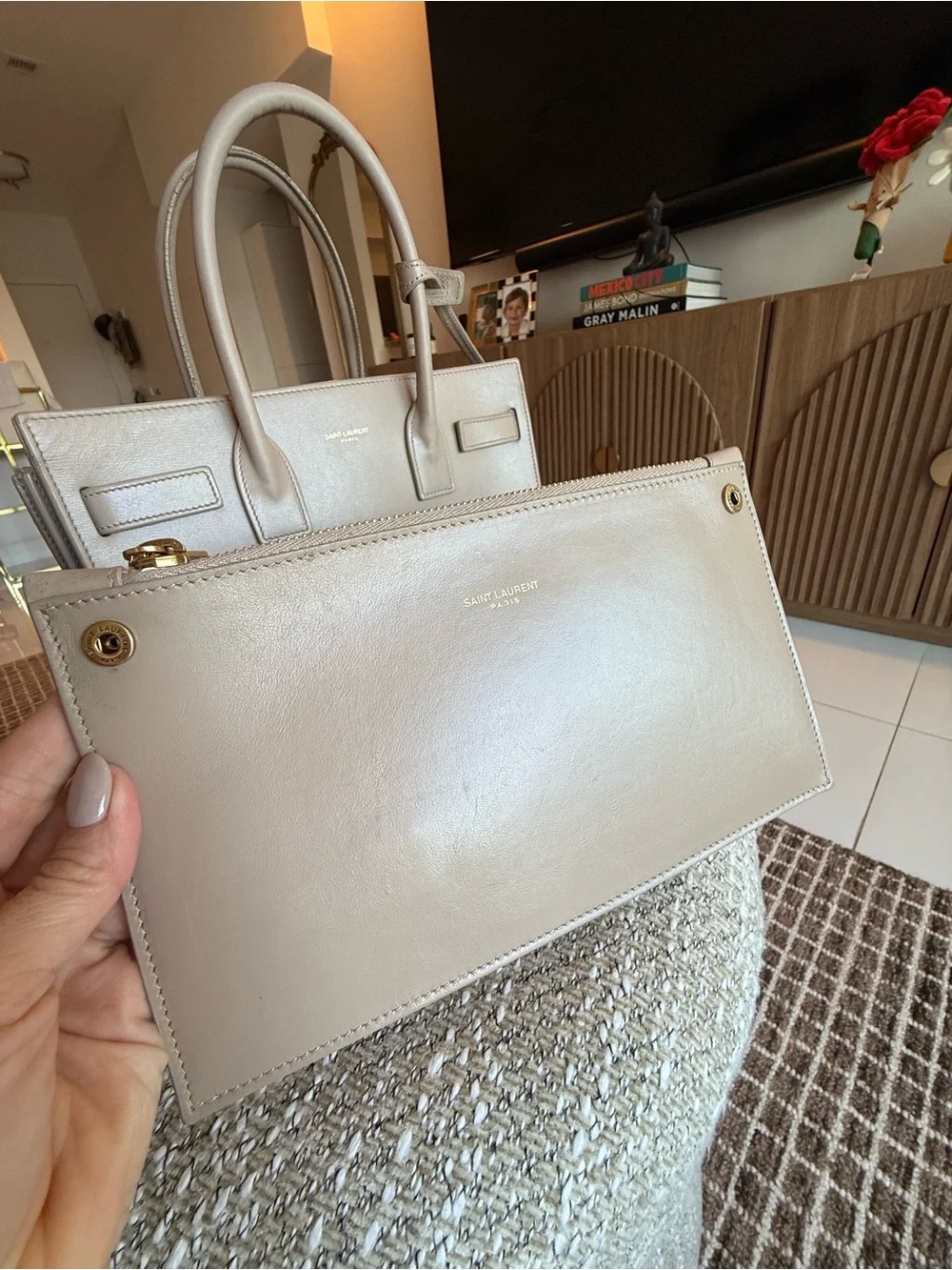 Saint Laurent Sac de Jour Baby in Smooth Leather Dark Beige - Preowned